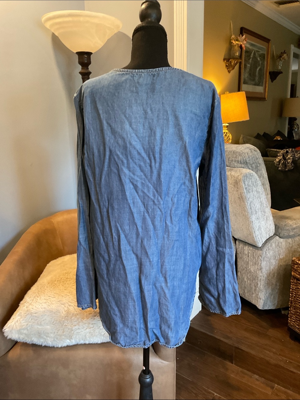 Anthropologie Cloth & Stone Chambray Denim Lace Up Tunic Sz M EUC - Picture 5 of 8